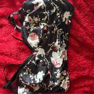 Floral Black Bra